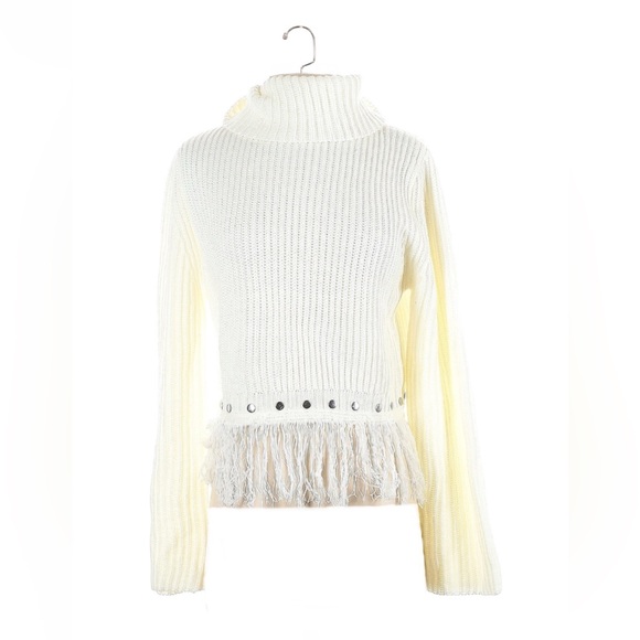 Lulu’s Fringe Cream Turtleneck Sweater Size Small - Picture 5 of 5